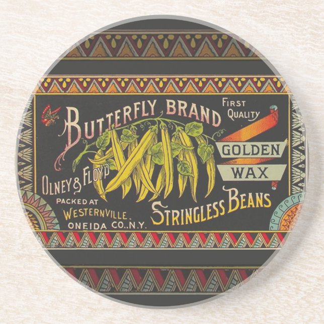 String Bean Label Vegetable Country Coaster (Front)