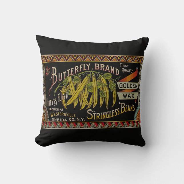 String Bean Label Vegetable Country Cushion (Front)