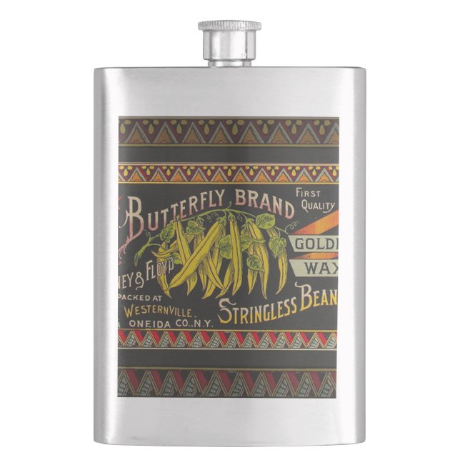 String Bean Label Vegetable Country Hip Flask (Front)