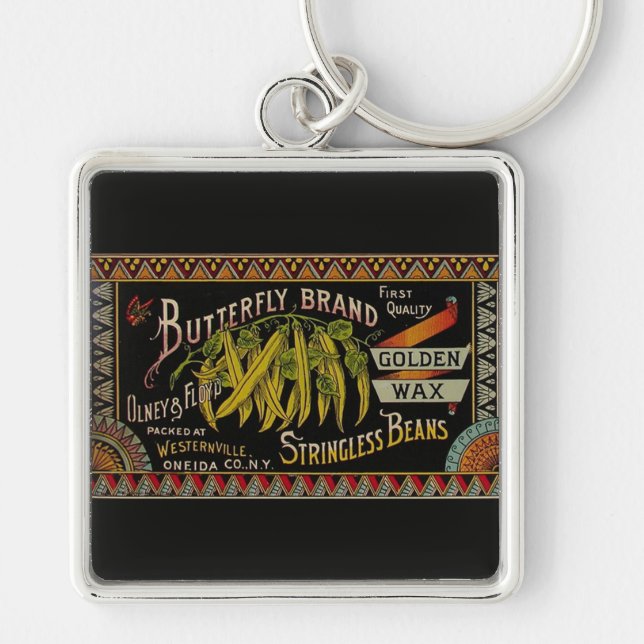 String Bean Label Vegetable Country Key Ring (Front)