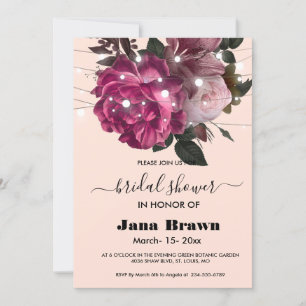 string light Burgundy flower Bridal Shower   Invitation