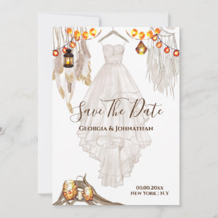 String light feather boho macrame lantern wedding  save the date