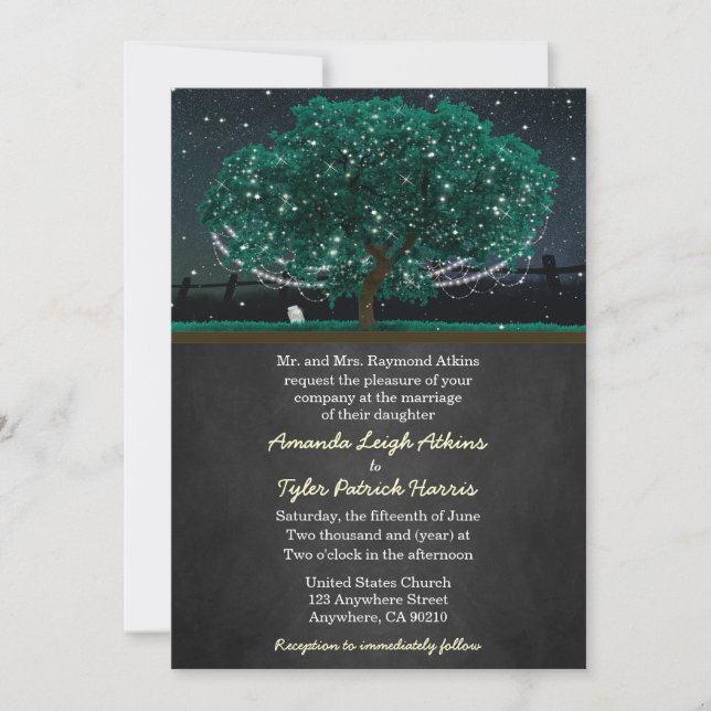 String Light Oak Tree Wedding Invitations (Front)
