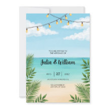 String Light Palm Beach Ocean Wedding Invitation