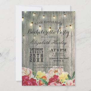 String Light Rustic Wood Floral Bachelorette Party Invitation