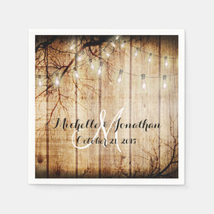 String Light Tree Vintage Barn Wood Wedding Napkin