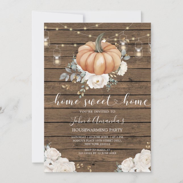 String Light Wood Sweet Home Housewarming Party Invitation (Front)