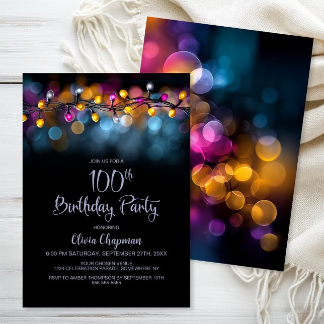String Lights 100th Birthday Party Invitation (Creator Uploaded)
