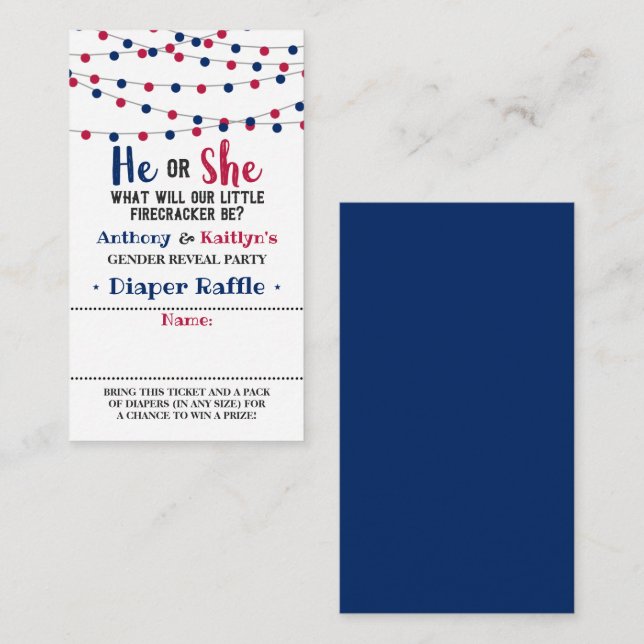 String Lights 4th Of July Gender Reveal Party Enclosure Card (Front/Back)