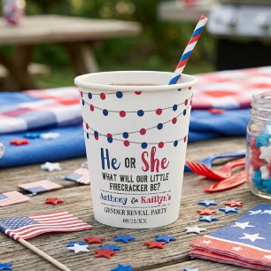 String Lights 4th Of July Gender Reveal Party Paper Cups