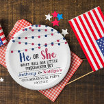 String Lights 4th Of July Gender Reveal Party Paper Plate<br><div class="desc">Celebrate in style with these trendy gender reveal party paper plates. The design is easy to personalise with your own wording and your family and friends will be thrilled when they see these fabulous party plates.</div>