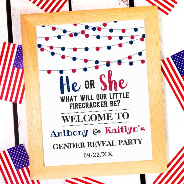 String Lights 4th Of July Gender Reveal Party Poster (Creator Uploaded)