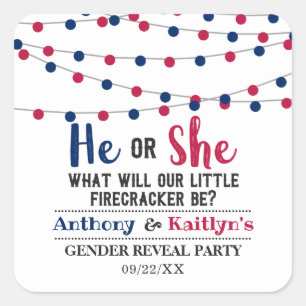 String Lights 4th Of July Gender Reveal Party Square Sticker