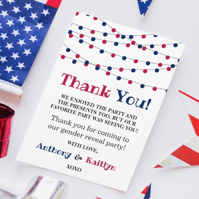 String Lights 4th Of July Gender Reveal Party Thank You Card (Creator Uploaded)