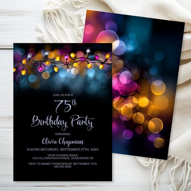 String Lights 75th Birthday Party Invitation (Creator Uploaded)