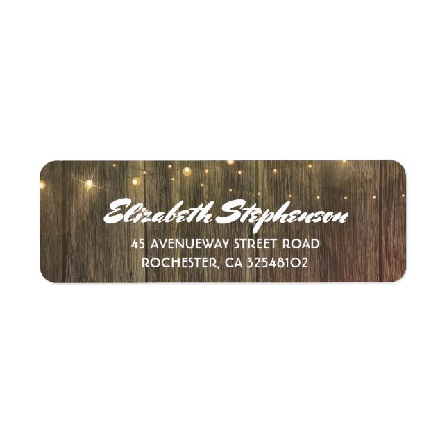 String lights and Barn wood Rustic Return Address Label (Front)
