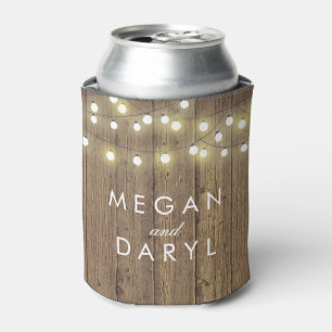 String Lights and Barn Wood Wedding Can Cooler