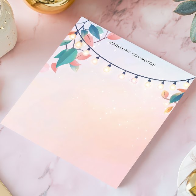 String Lights and Leaves Pastel Personalised Name Notepad (Creator Uploaded)