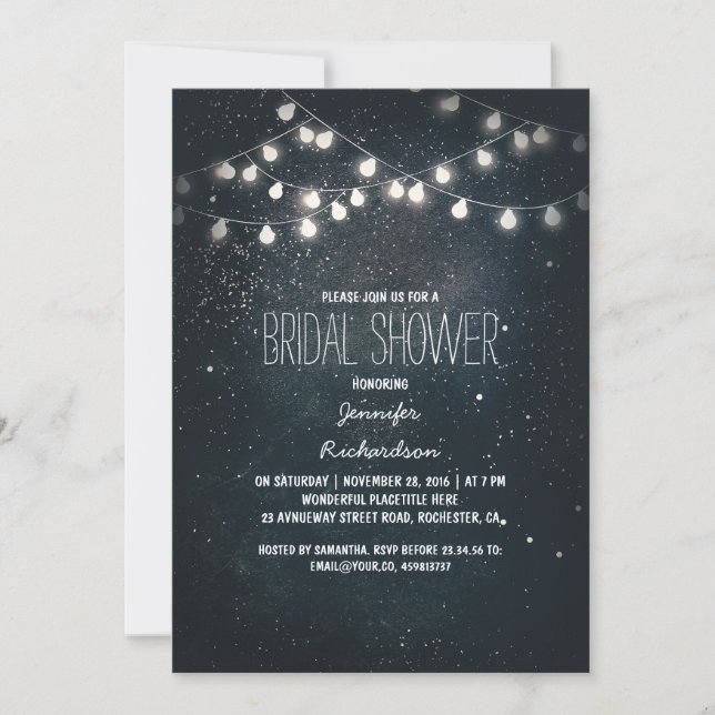 string lights and night sky stars bridal shower invitation (Front)