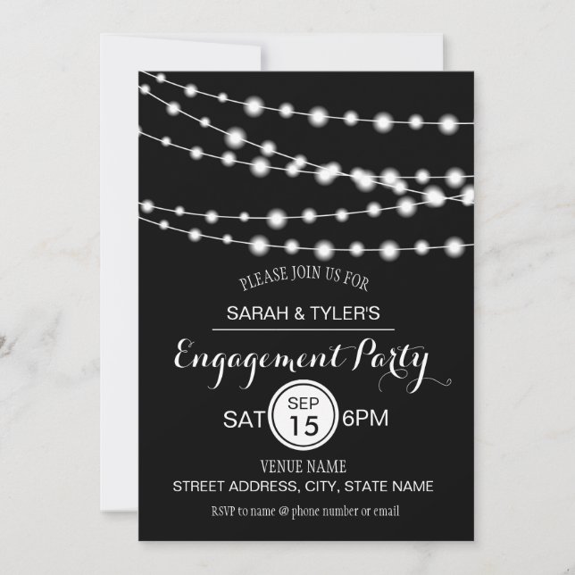 String Lights Any Colour Engagement Party Invites (Front)