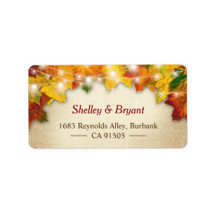 String Lights Autumn Leaves Rustic Burlap Seasonal Label
