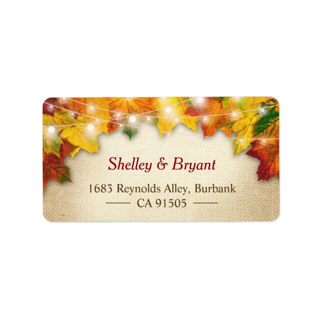 String Lights Autumn Leaves Rustic Burlap Seasonal Label (Front)