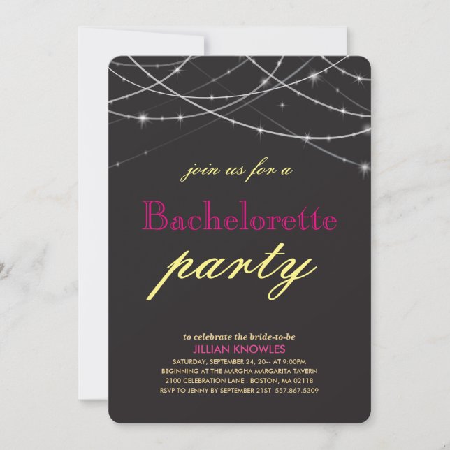 String Lights Bachelorette Invitation (Front)