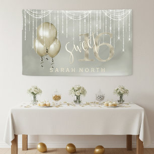 String Lights & Balloons Sweet 16 Champagne ID473 Banner