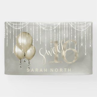 String Lights & Balloons Sweet 16 Champagne ID473 Banner