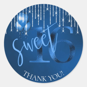 String Lights & Balloons Sweet 16 Dk Blue ID473 Classic Round Sticker