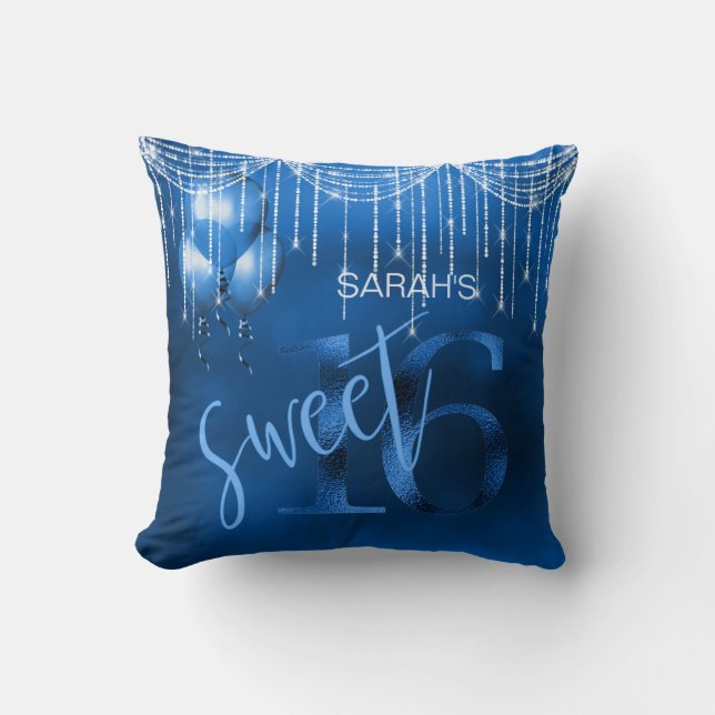 String Lights & Balloons Sweet 16 Dk Blue ID473 Cushion (Front)