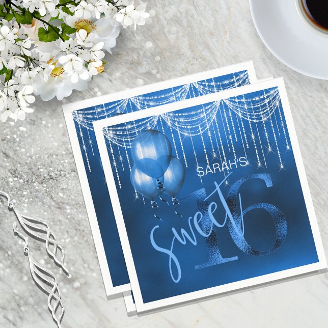 String Lights & Balloons Sweet 16 Dk Blue ID473 Napkin (Creator Uploaded)