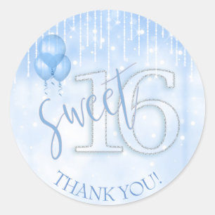 String Lights & Balloons Sweet 16 Lt. Blue ID473 Classic Round Sticker