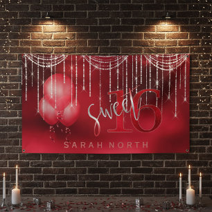 String Lights & Balloons Sweet 16 Red ID473 Banner