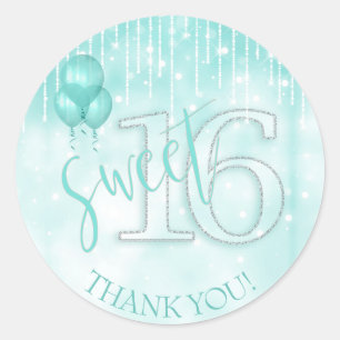 String Lights & Balloons Sweet 16 Teal ID473 Classic Round Sticker