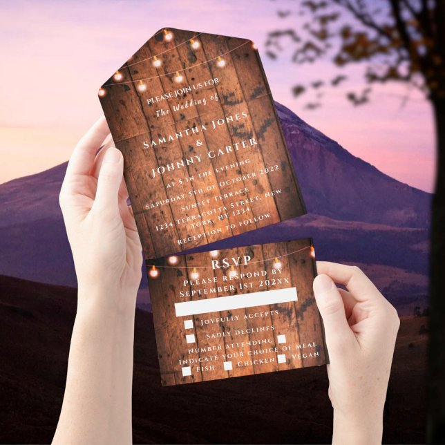 String Lights Barn Rustic Country All In One Invitation (Creator Uploaded)