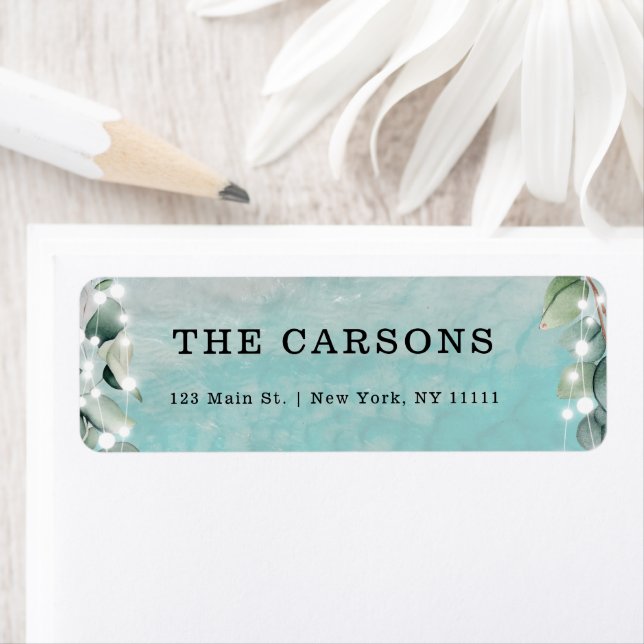 String Lights Beach Greenery Return Address Label (Insitu)