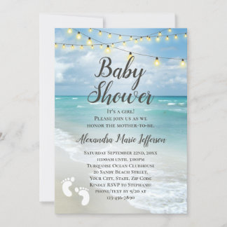 String Lights Beautiful Beach Boy Girl Baby Shower Invitation