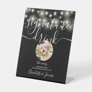 String Lights Black And White Pet Signature Drink Pedestal Sign