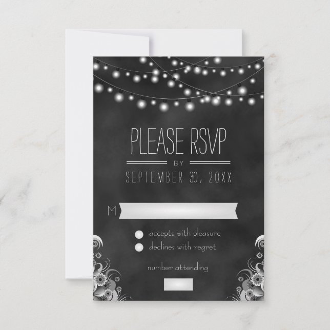 String Lights Black Chalkboard RSVP Response Card (Front)