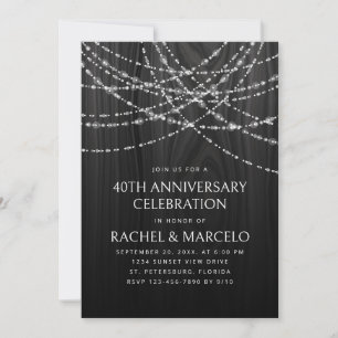 String Lights Black Rustic Wedding Anniversary Invitation
