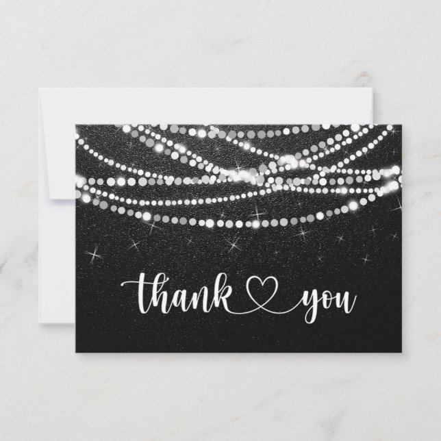 String Lights Black White Flat Thank You Card (Front)