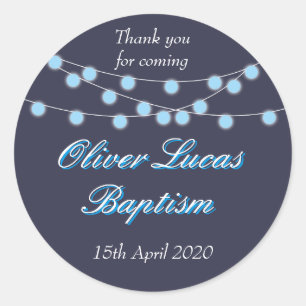String Lights Blue Baptism Christening Favour Classic Round Sticker