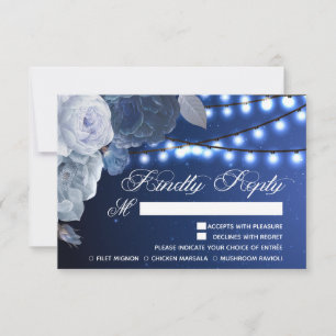 String lights Blue Elegant Meal Choice RSVP Card