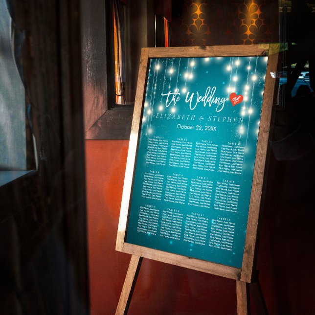 String Lights Blue Glitter Wedding Seating Chart (Creator Uploaded)