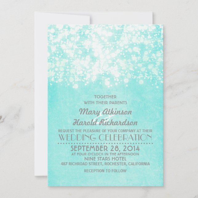 string lights blue wedding invitation (Front)