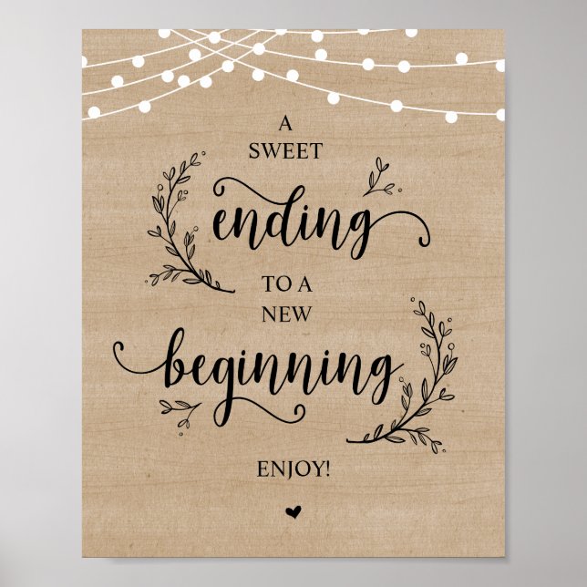 String Lights, Brown Wood, Wedding Party Dessert Poster (Front)