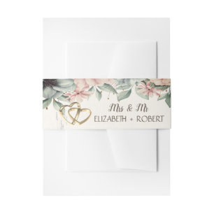 String Lights,Brush Stroke,Floral Hearts Invitation Belly Band