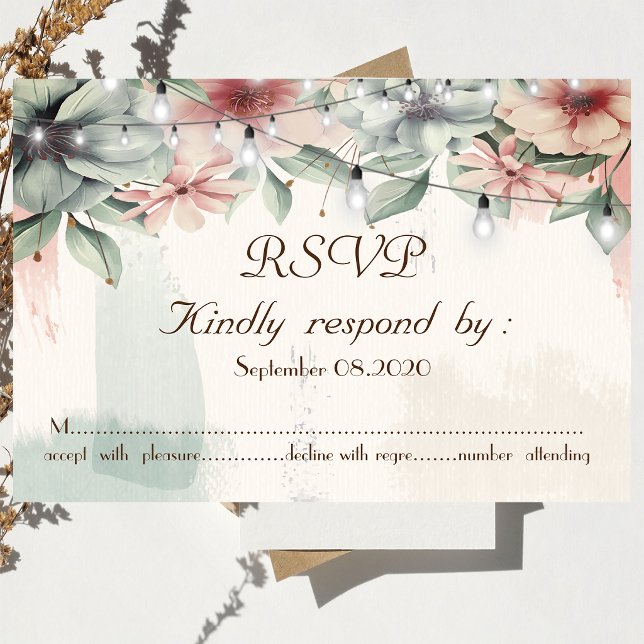 String Lights,Brush Stroke,Floral RSVP Invitation (Creator Uploaded)