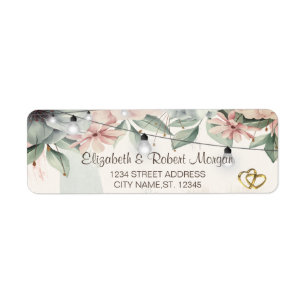 String Lights,Brush Stroke,Floral Wedding Label Return Address Label